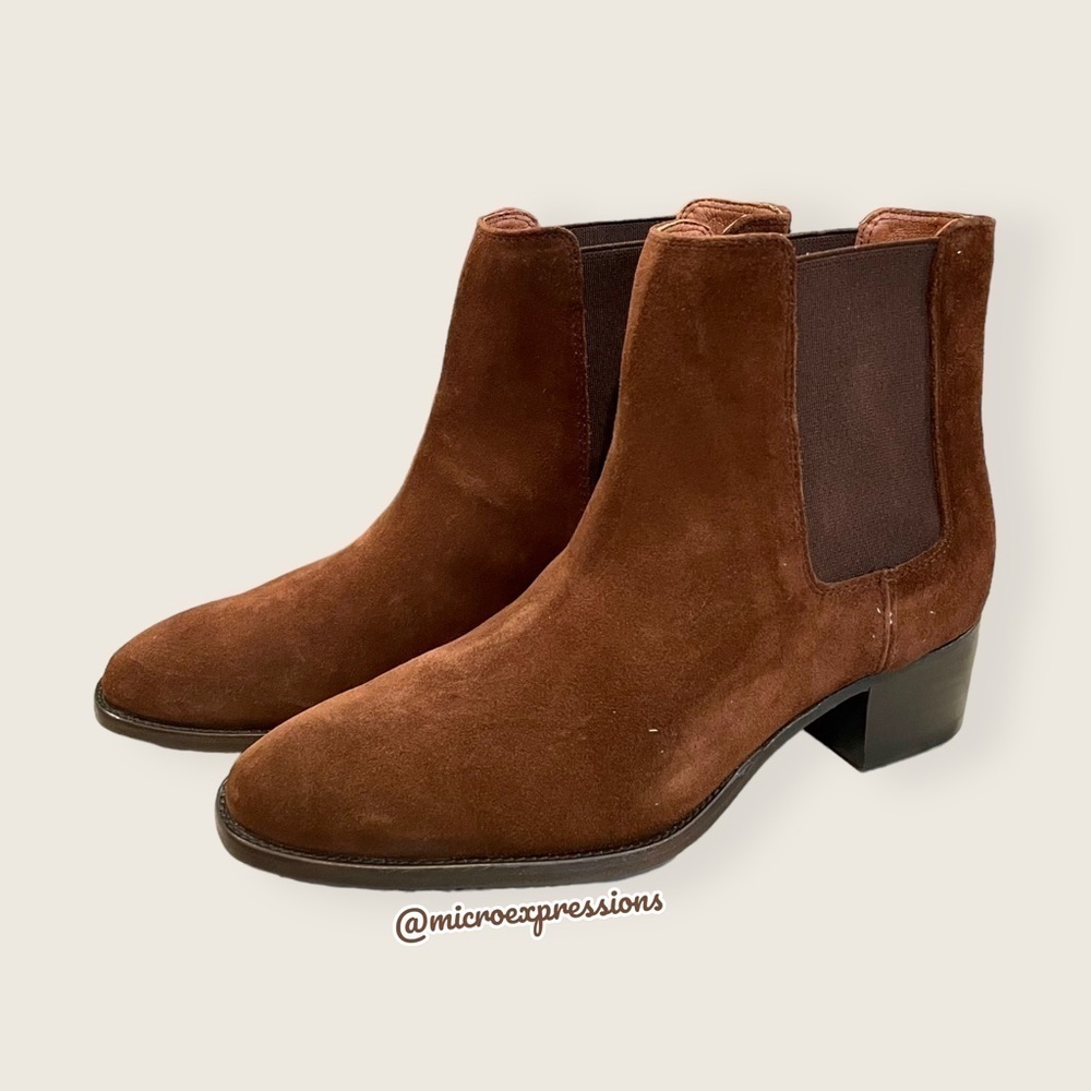 $359 Frye Dara Genuine Leather Brown Oiled Suede Chelsea Low Heel Ankle Boots - Picture 9 of 16